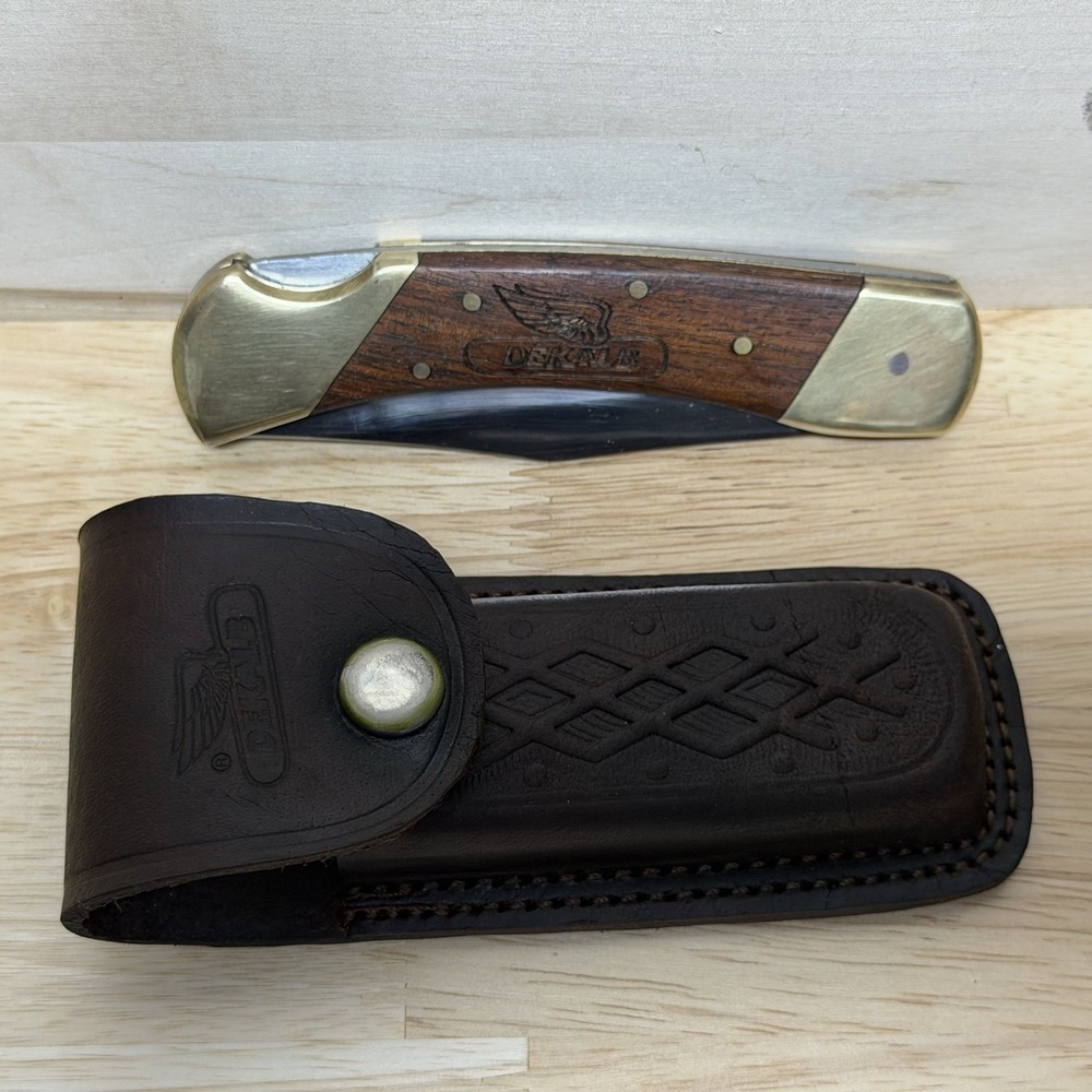 Vintage DEKALB Lockback Folding Knife with Leather Sheath